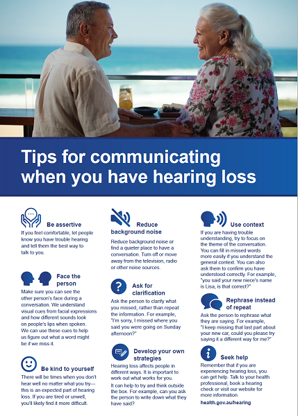Tips for communicating when you have hearing loss fact sheet logo