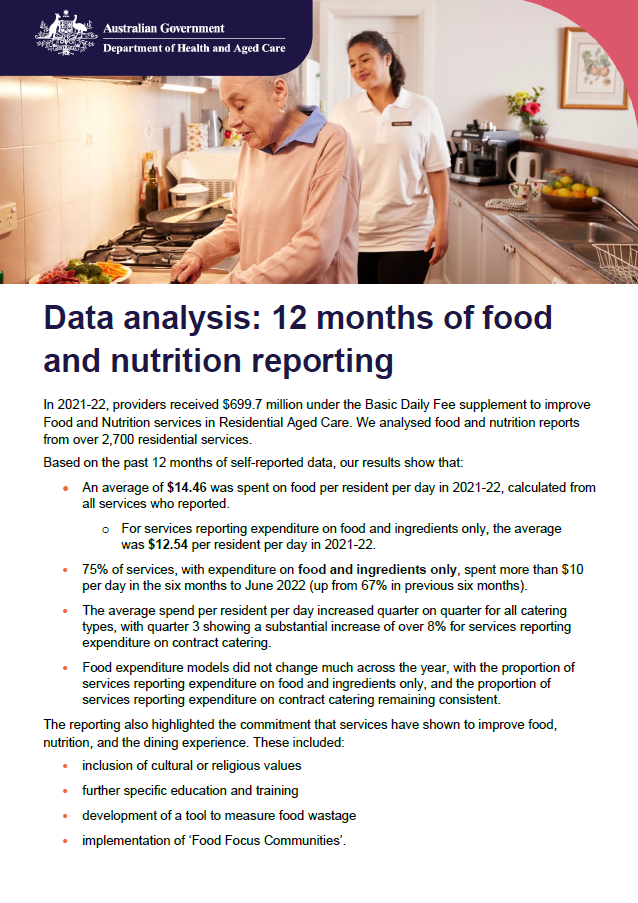 Data analysis – 12 months of food and nutrition reporting
