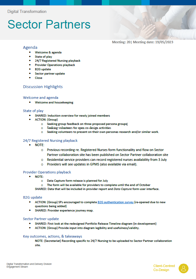Digital Transformation Sector Partners meeting summary – 19 May 2023