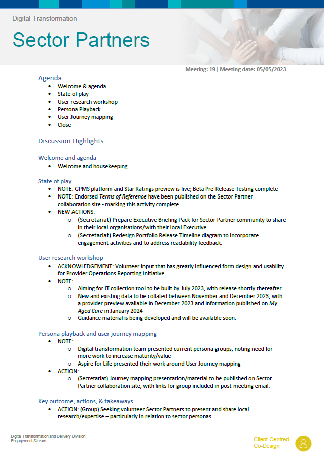 Digital Transformation Sector Partners meeting summary – 5 May 2023