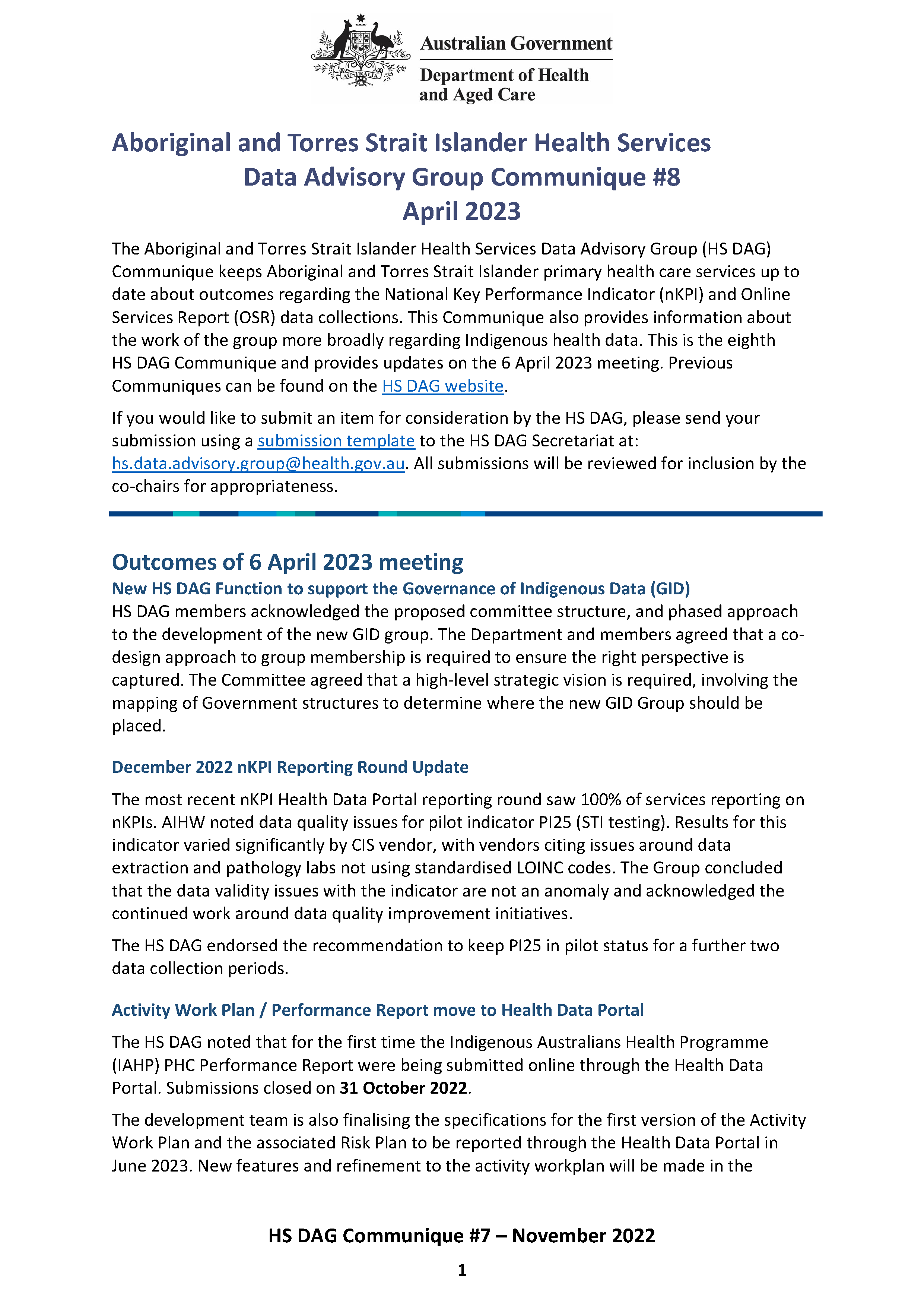 HS DAG communique – April 2023
