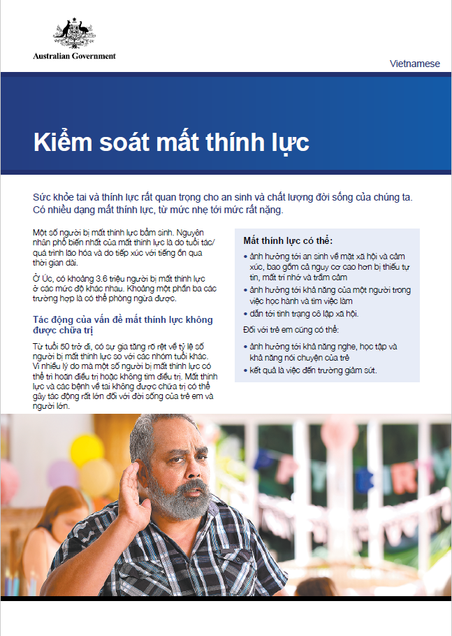 Managing hearing loss factsheet cover image in Vietnamese