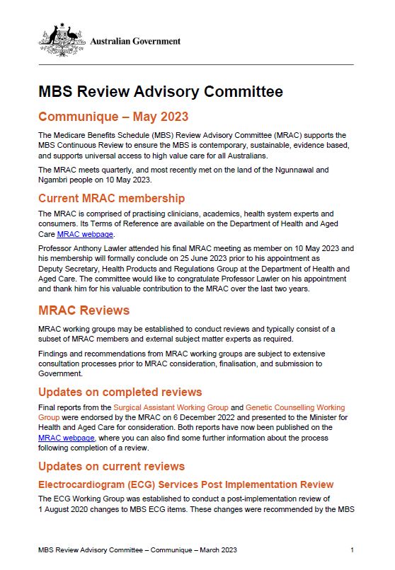 MBS Review Advisory Committee communique – May 2023