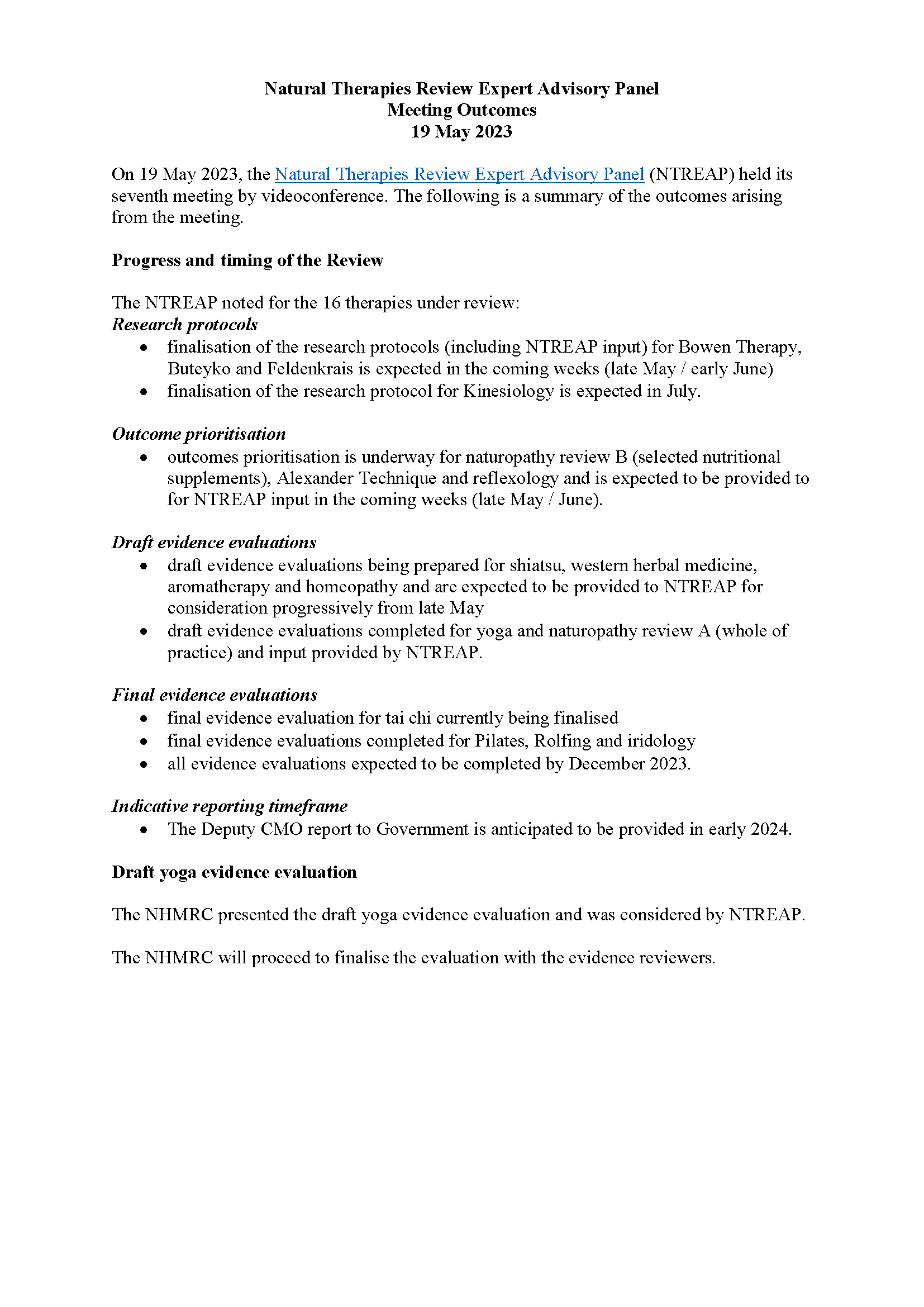 NTREAP Meeting Outcomes - 19 May 2023 