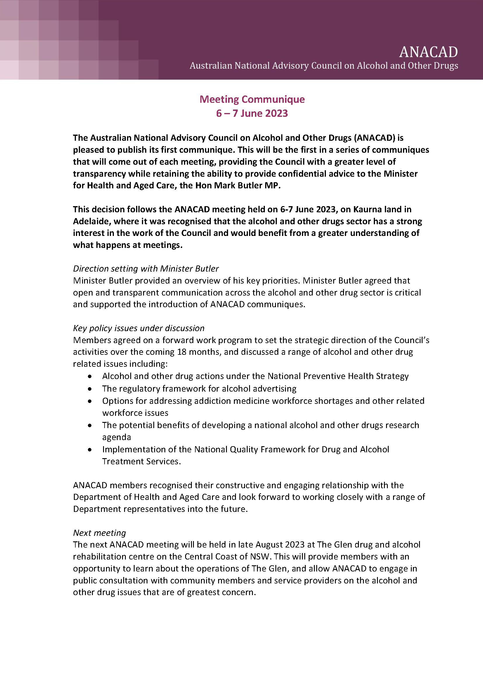 ANACAD Communique – June 2023