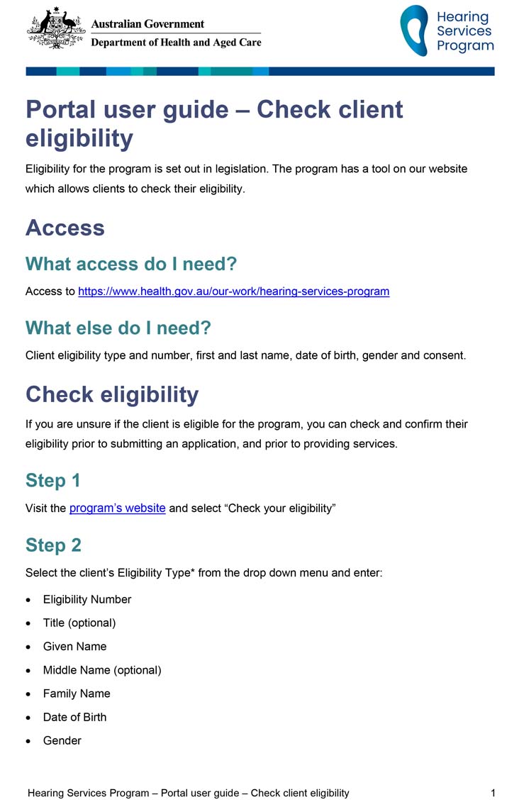 Hearing Services Program portal user guide – Check client eligibility