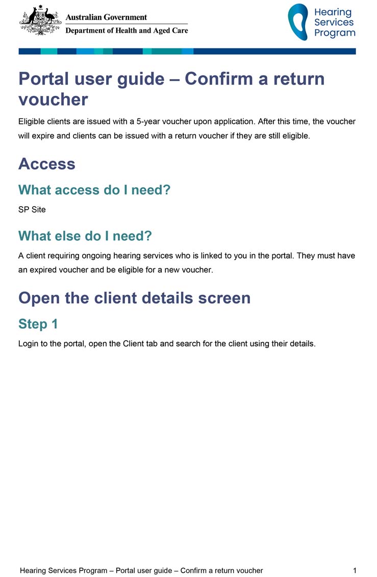 Hearing Services Program portal user guide – Confirm a return voucher