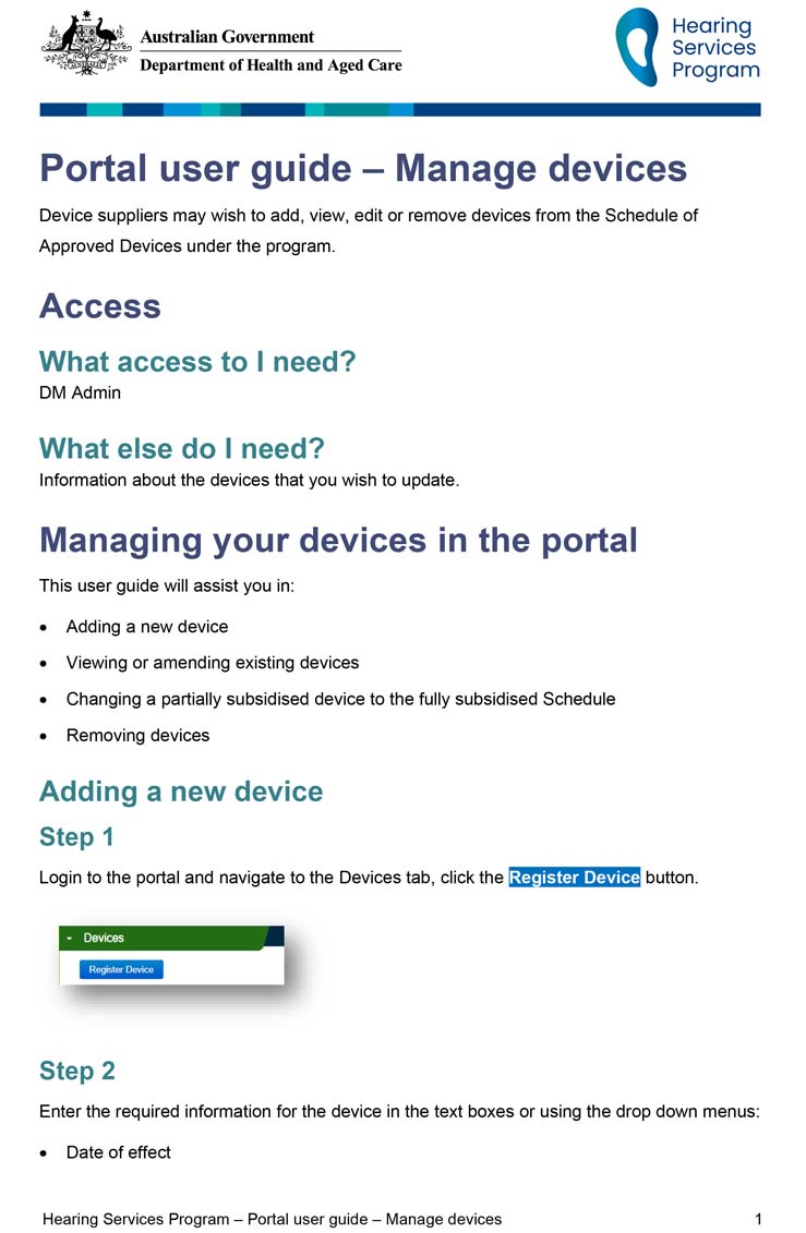 Hearing Services Program portal user guide – Manage devices