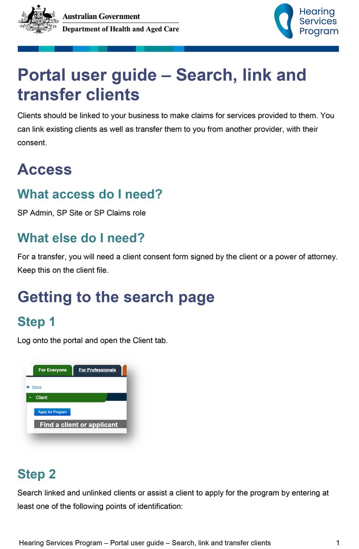 Hearing Services Program portal user guide – Search, link and transfer clients