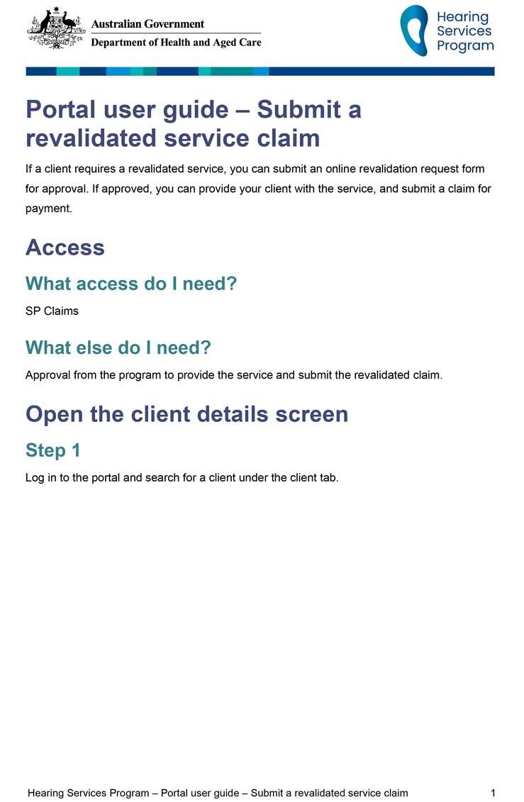 Hearing Services Program portal user guide – Submit a revalidated service claim
