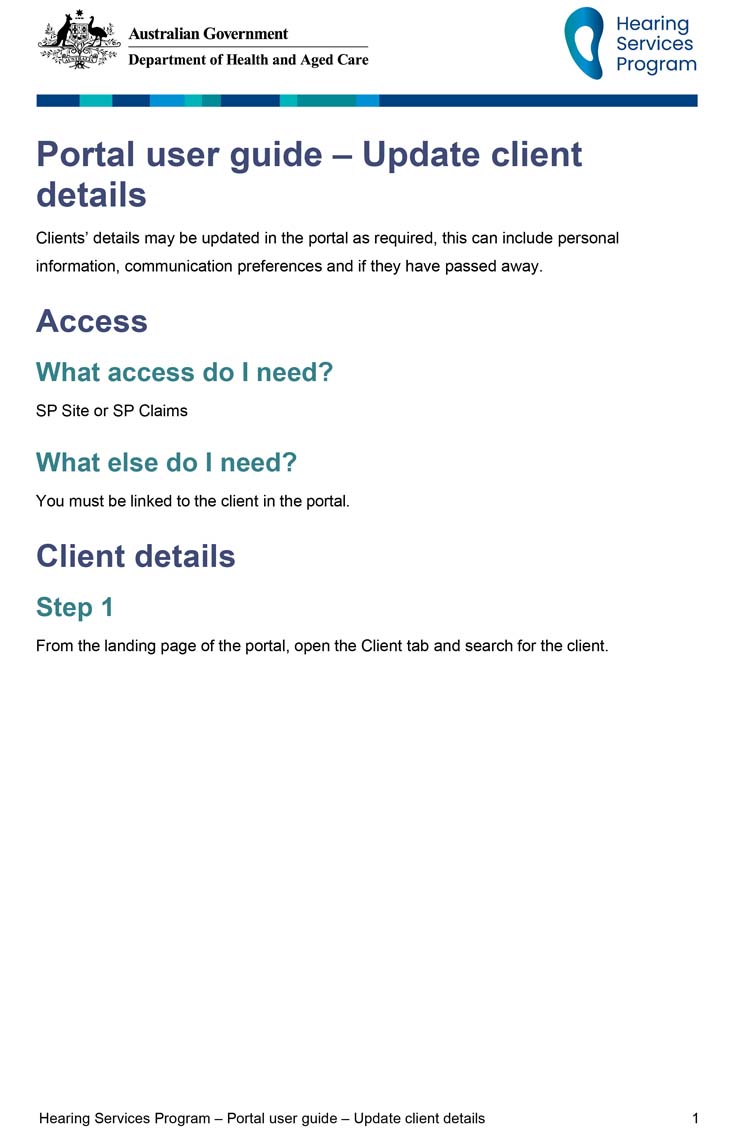 Hearing Services Program portal user guide – Update client details