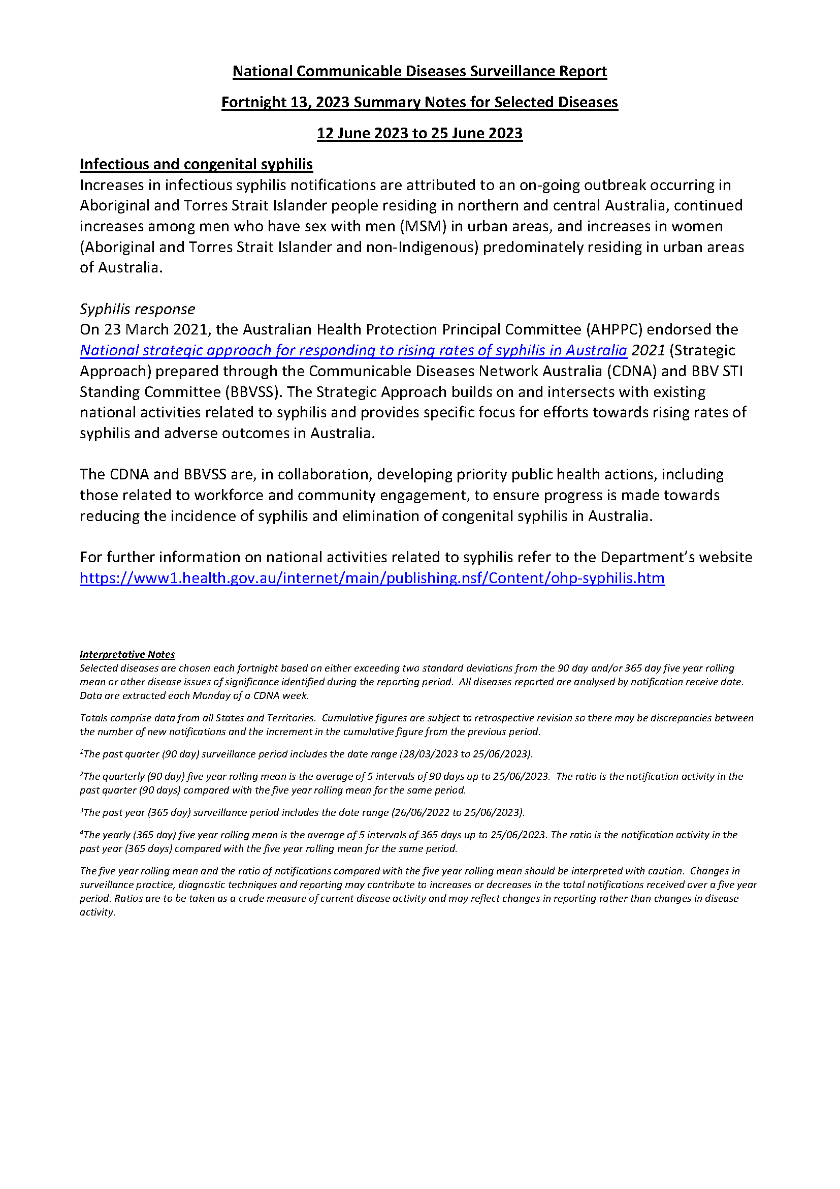 National Notifiable Diseases Surveillance System (NNDSS) fortnightly reports – 12 June 2023 to 25 June 2023
