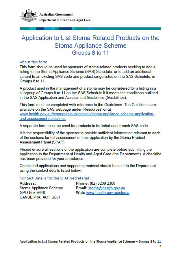 Stoma Appliance Scheme application to list products on the schedule (groups 8 to 11)