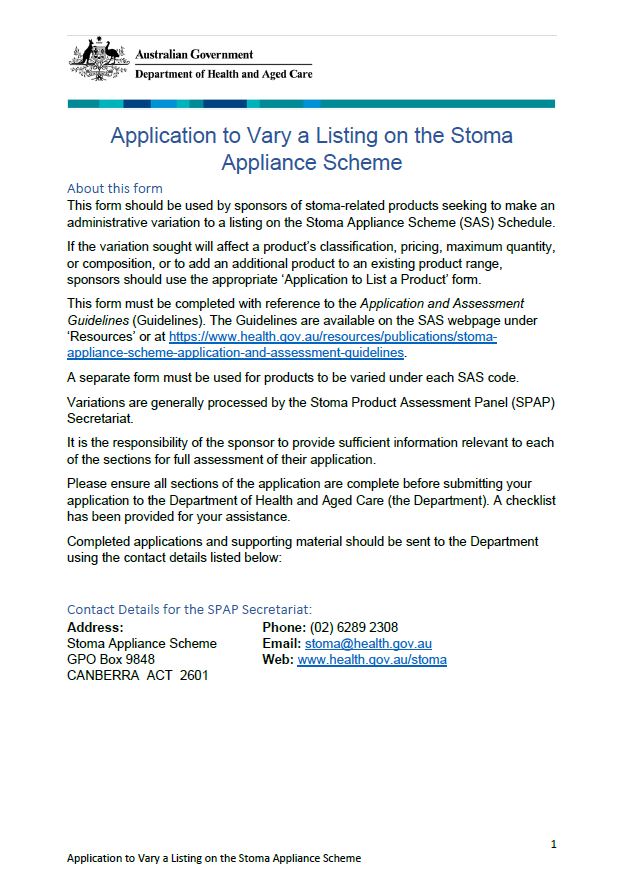 Stoma Appliance Scheme application to vary products on the schedule