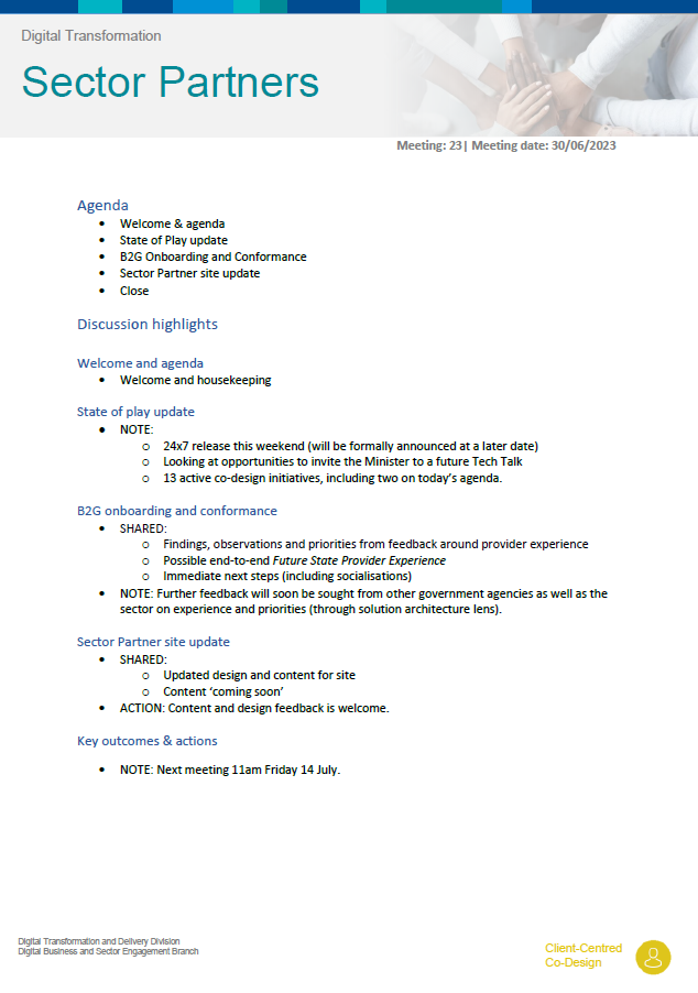 Digital Transformation Sector Partners meeting summary – 30 June 2023