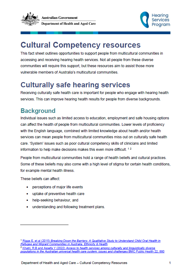 Hearing Services Program cultural competency resources