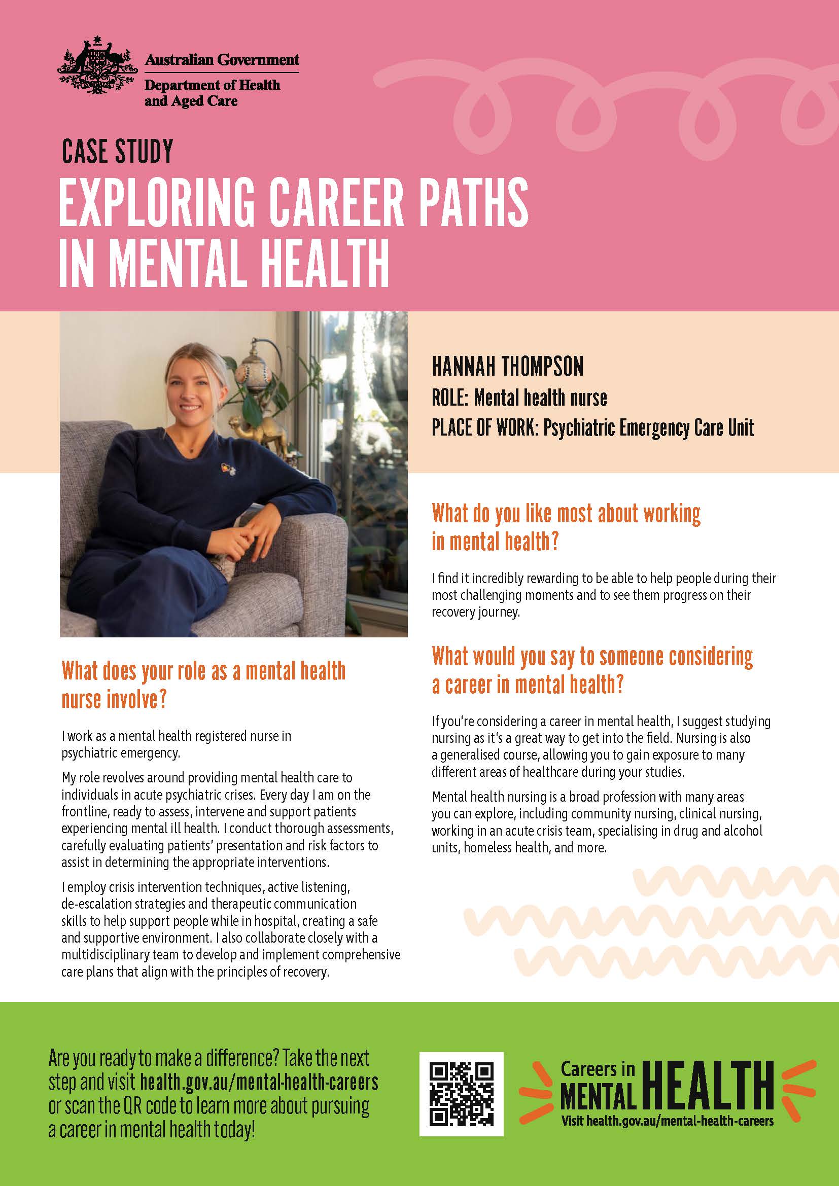 Mental health careers – Fact sheet – Mental Health Nurse Hannah Thompson