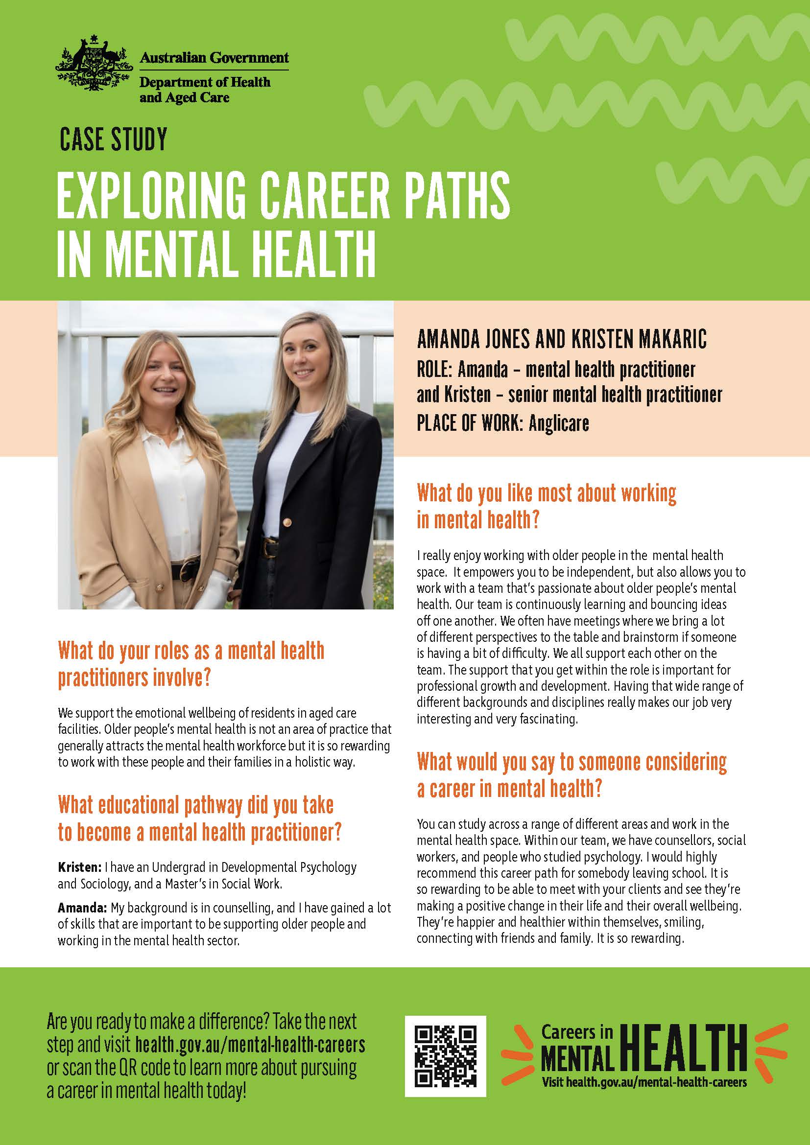 Mental health careers – Fact sheet – Mental Health Practitioners Amanda Jones and Kristen Makaric