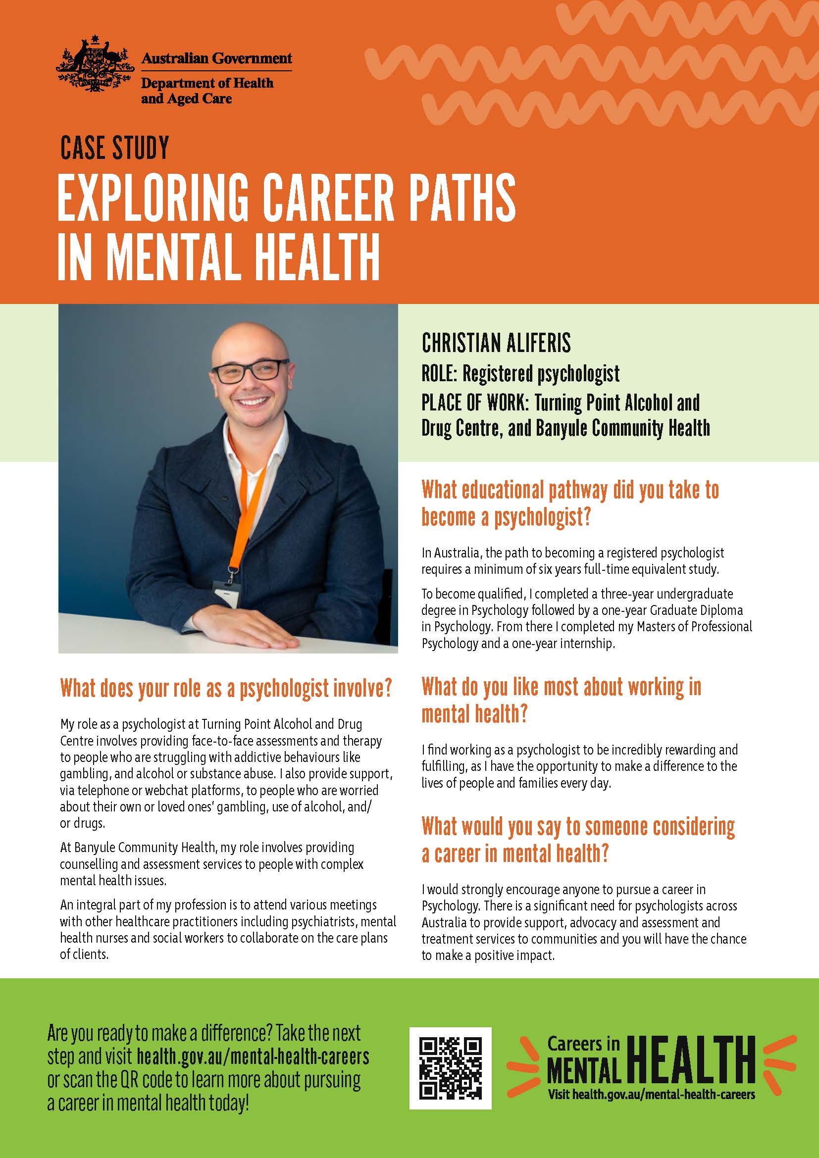 Mental health careers – Fact sheet – Registered Psychologist Christian Aliferis