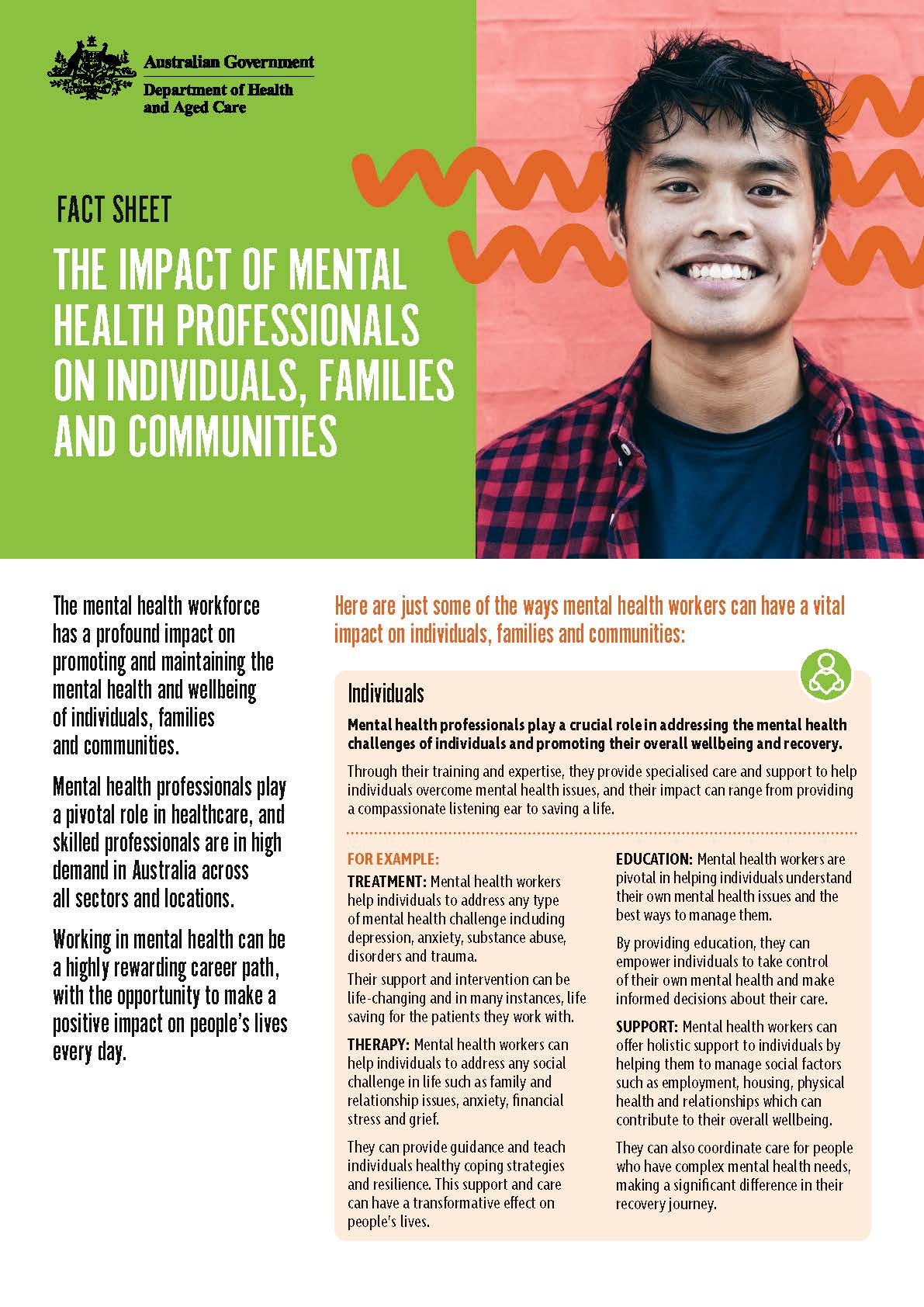 Mental health careers – Fact sheet – The impact of mental health professionals