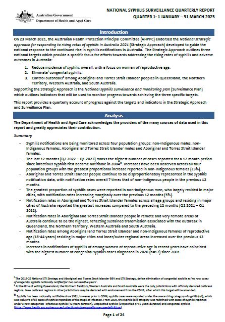 National syphilis surveillance quarterly report – January to march 2023