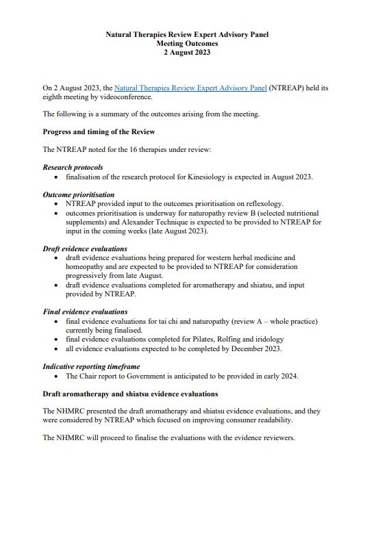 NTREAP Meeting Outcomes 2 August 2023