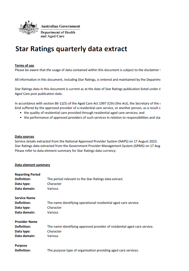 Star Ratings quarterly data extract – August 2023