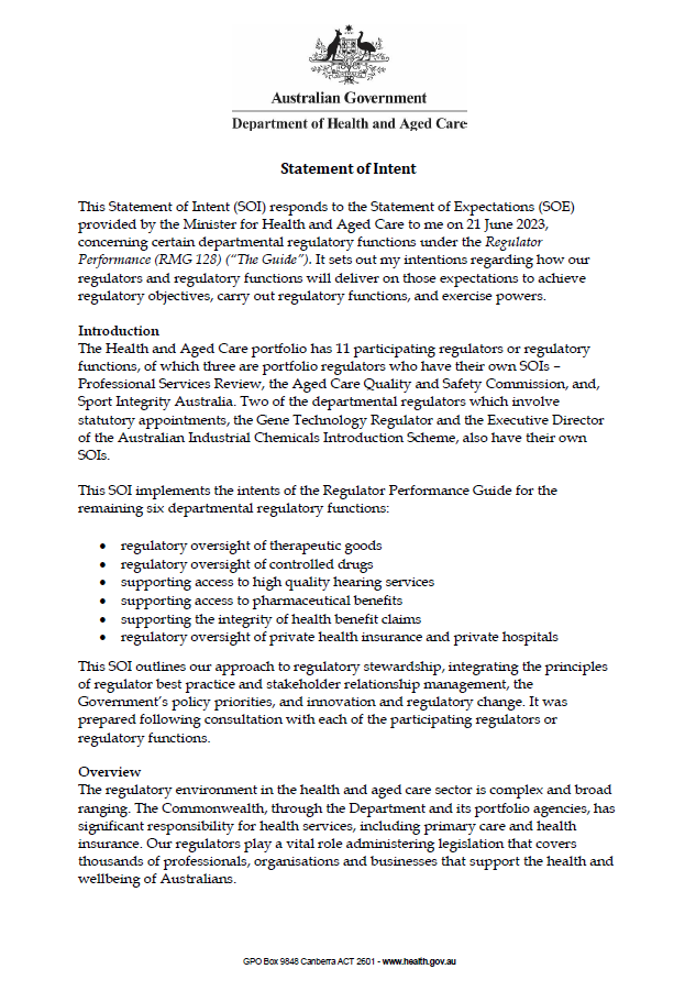 Statement of Intent (SOI) – 21 July 2023