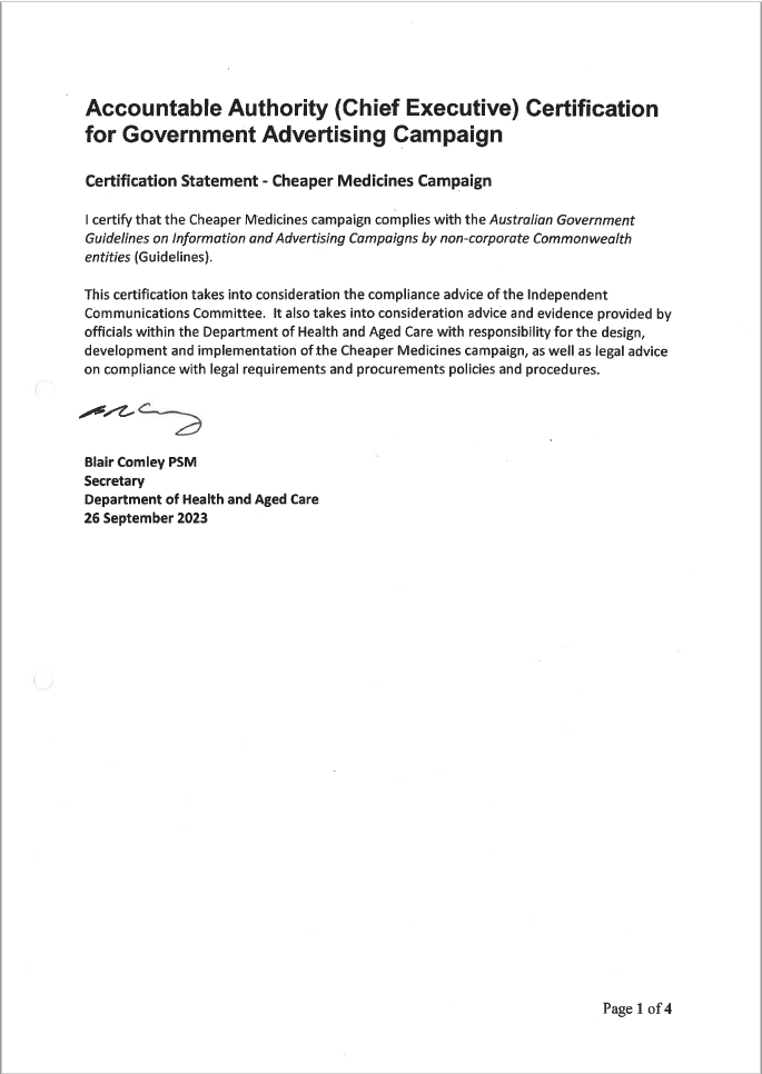 Cover image – Cheaper Medicines campaign certification statement