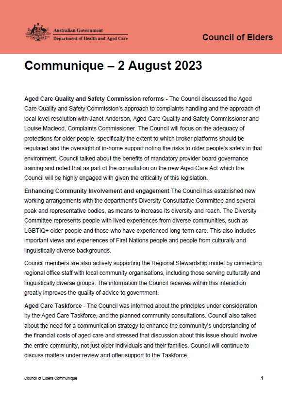 Council of Elders communique – 2 August 2023