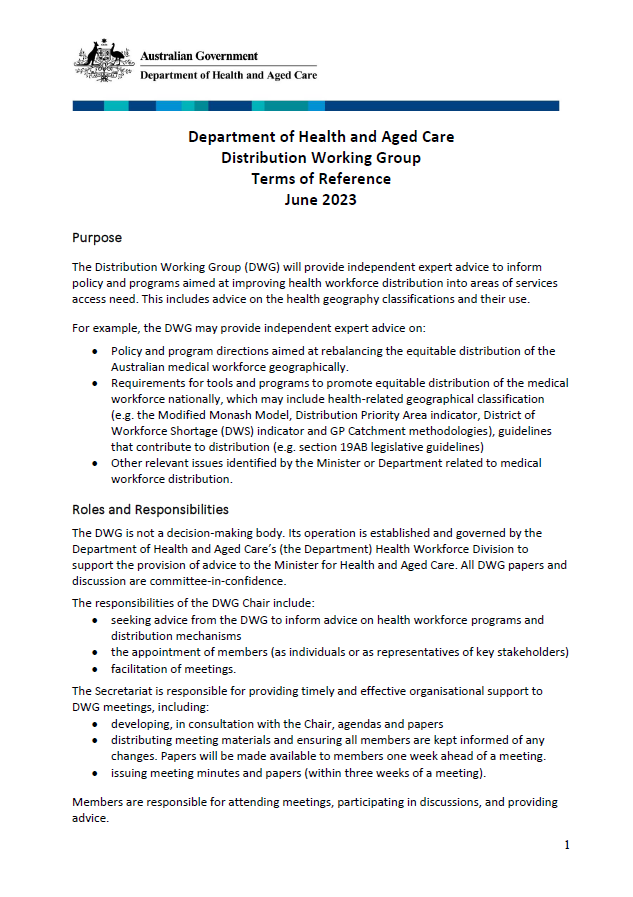 Distribution Working Group (DWG) – Terms of reference
