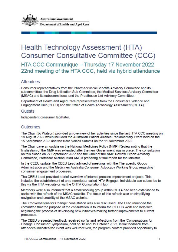 HTACCC communique – 17 November 2022  