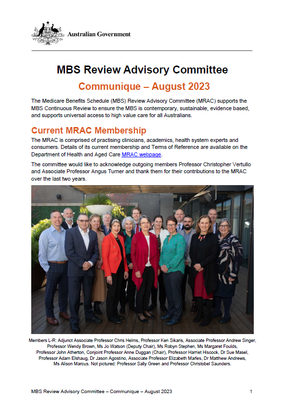 MBS Review Advisory Committee communique – August 2023