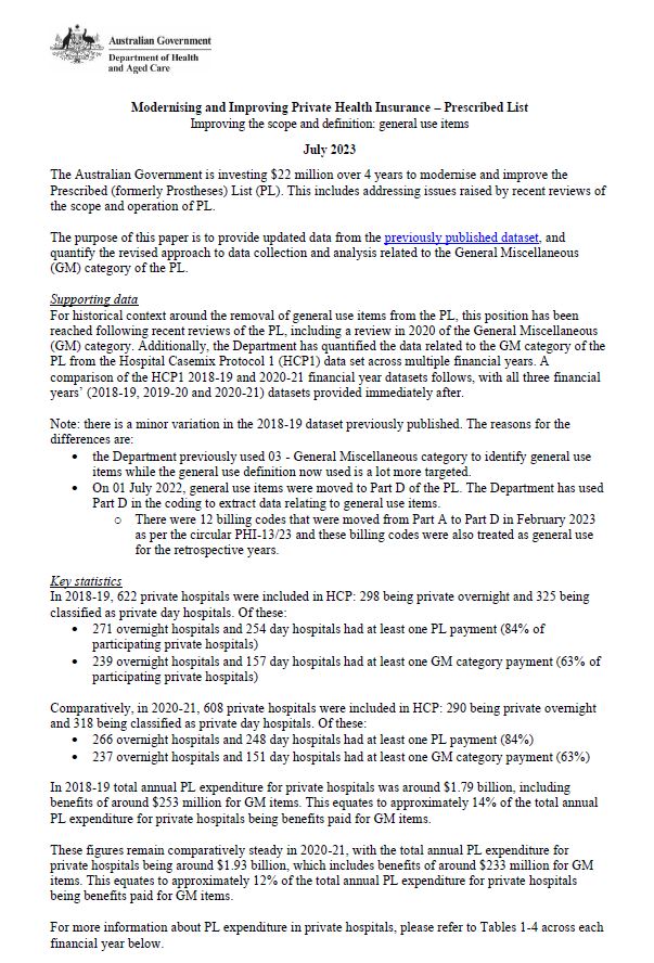 Modernising and Improving Private Health Insurance – Prescribed List
