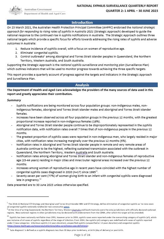 National syphilis surveillance quarterly report – April to June 2023