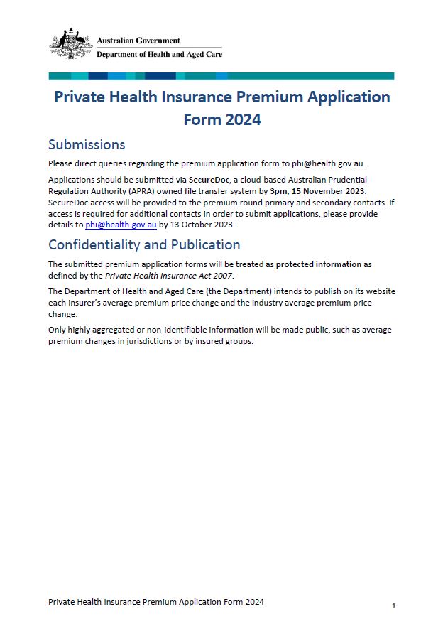 PHI 6223 attachments – 2024 private health insurance premium application form and templates