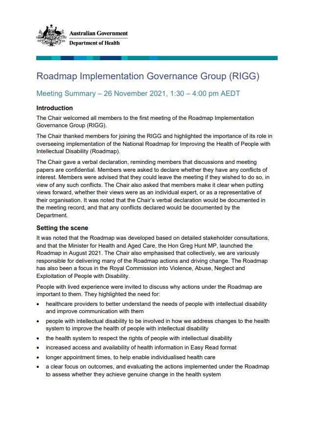 Roadmap Implementation Governance Group (RIGG) – Meeting minutes – 26 November 2021
