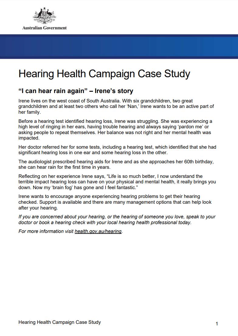 Hearing Health case study Irene