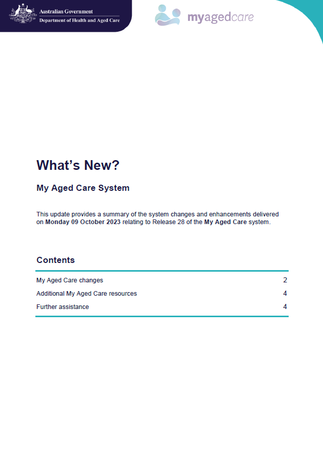 Summary of My Aged Care system changes – October 2023