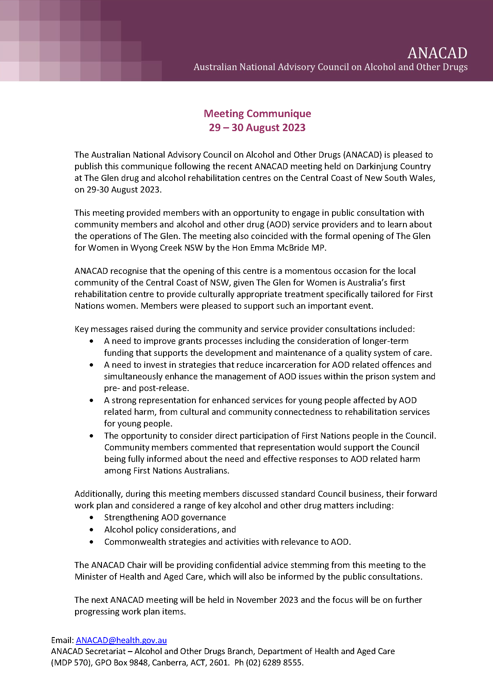 ANACAD Communique – August 2023
