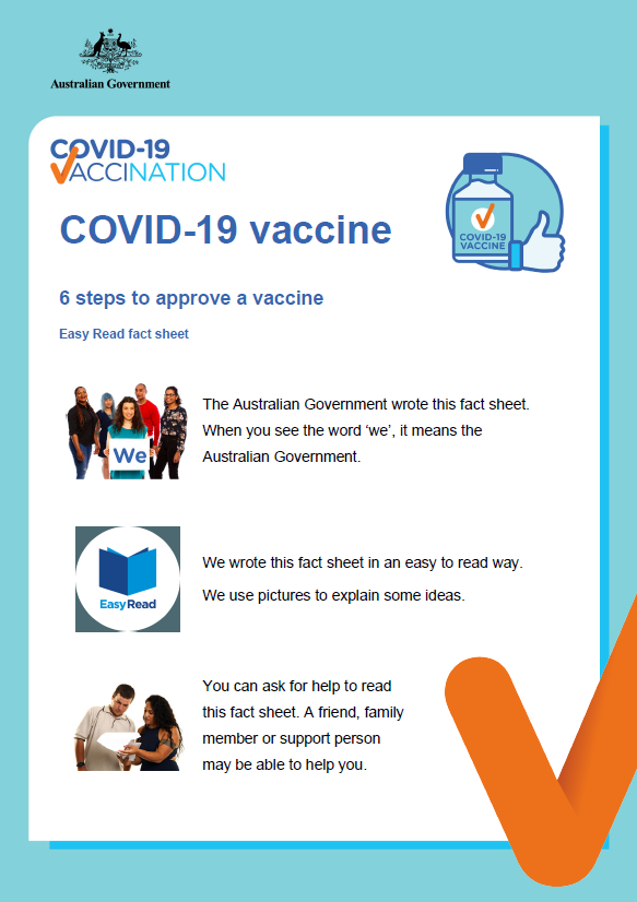 Cover image for COVID-19 vaccination – 6 steps to approve a vaccine – Easy Read