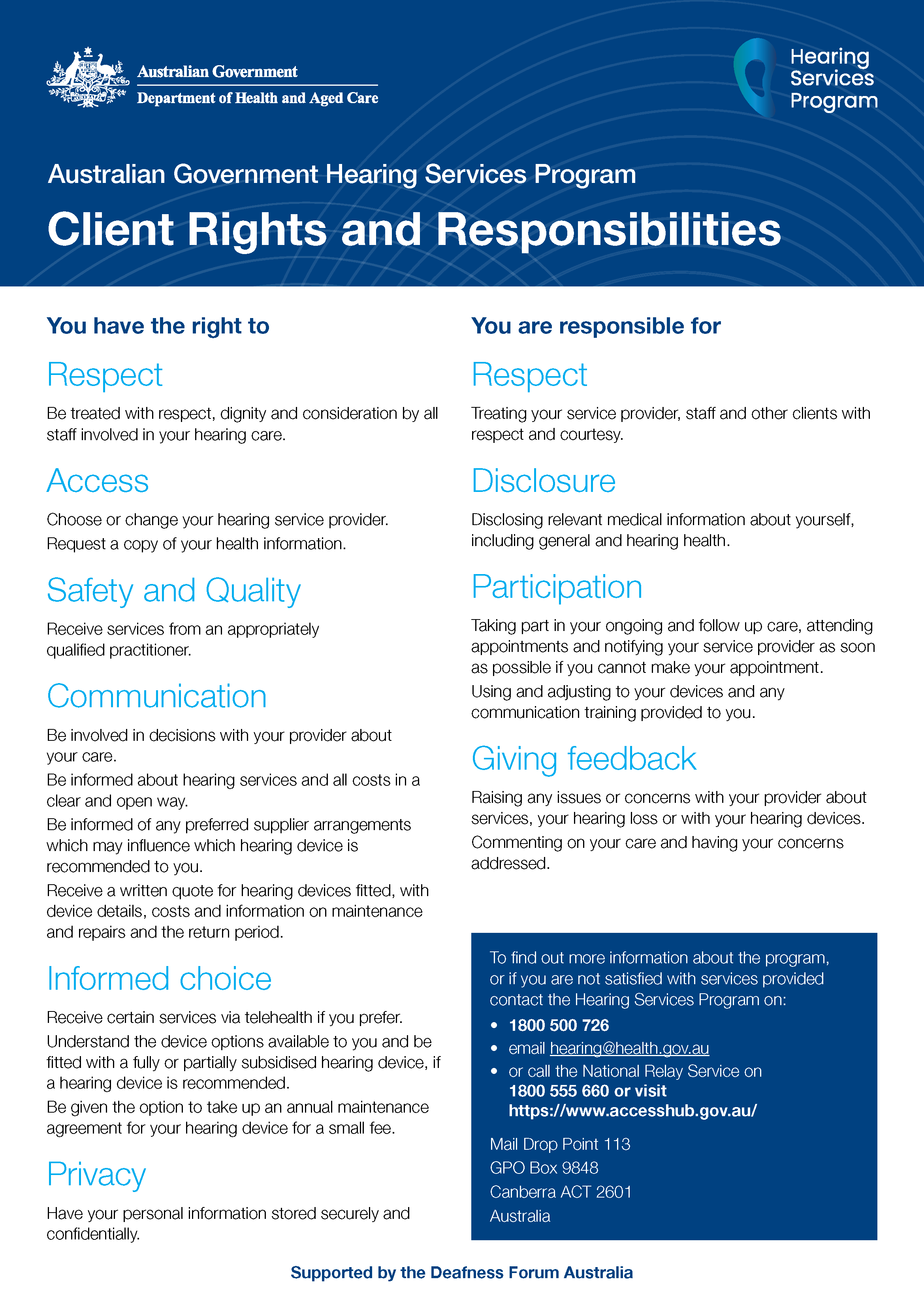 Hearing Services Program client rights and responsibilities