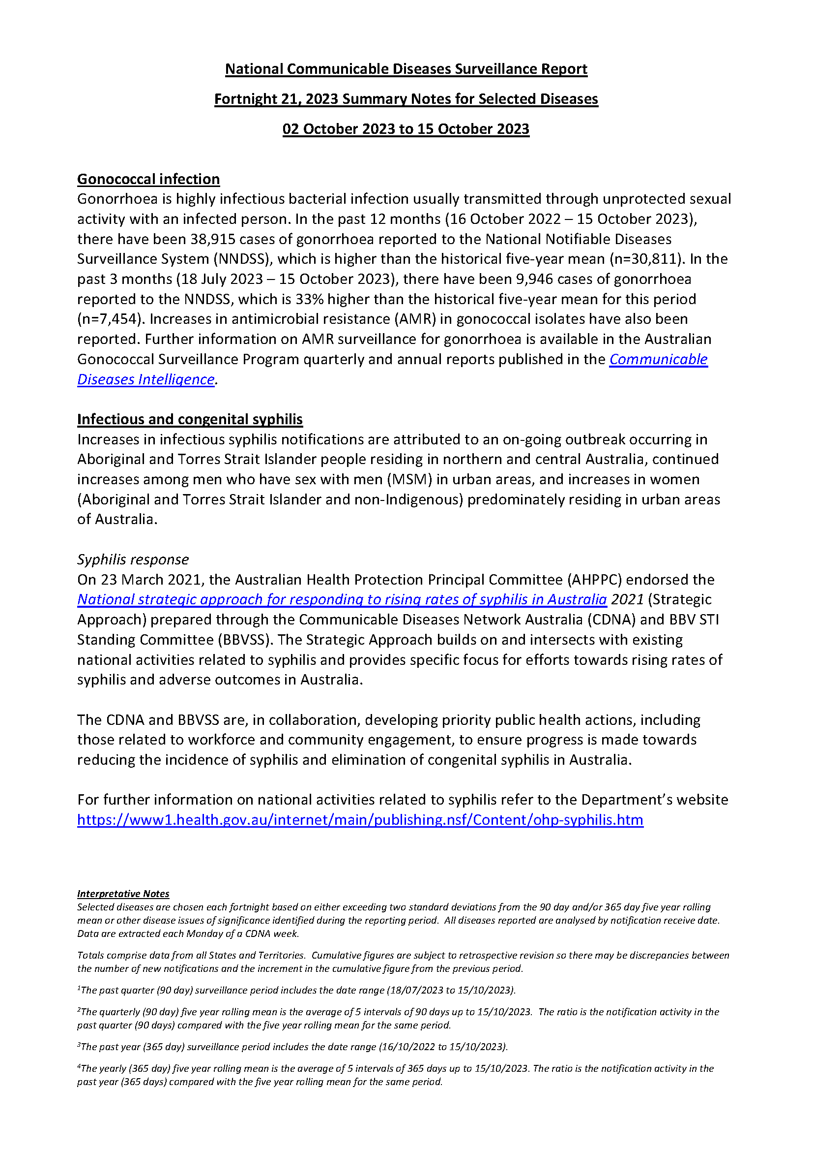 National Notifiable Diseases Surveillance System (NNDSS) fortnightly reports – 2 October 2023 to 16 October 2023