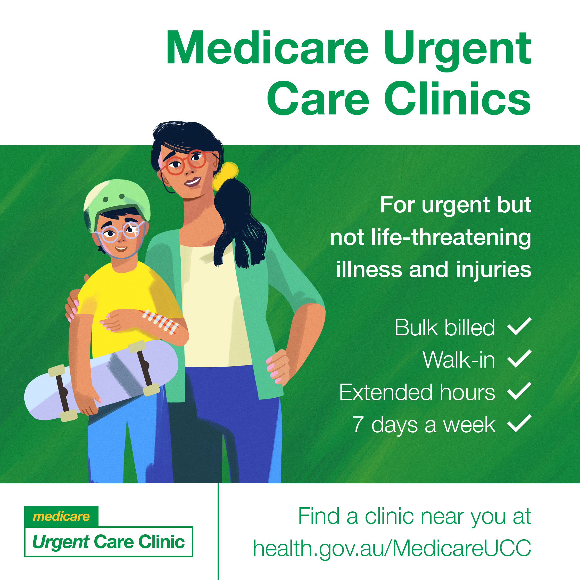 For urgent but not life-threatening illness and injuries – Social tile