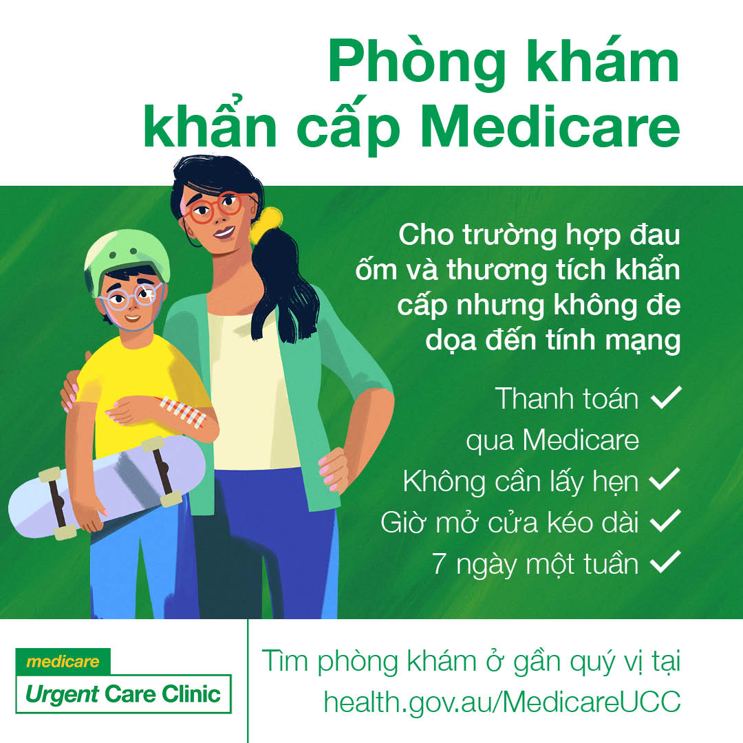 For urgent but not life-threatening illness and injuries – Social tile (Vietnamese)