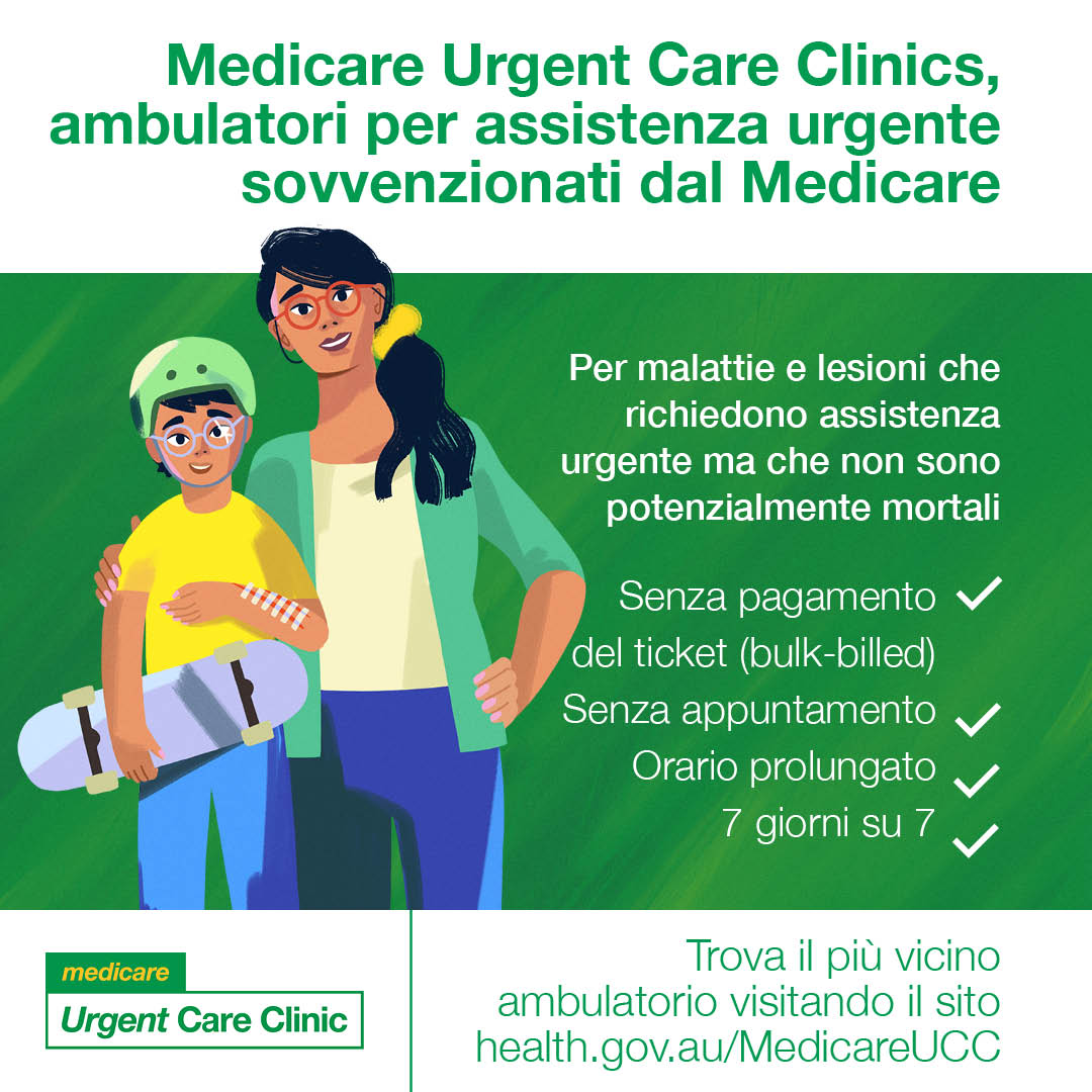For urgent but not life-threatening illness and injuries – Social tile (Italian)