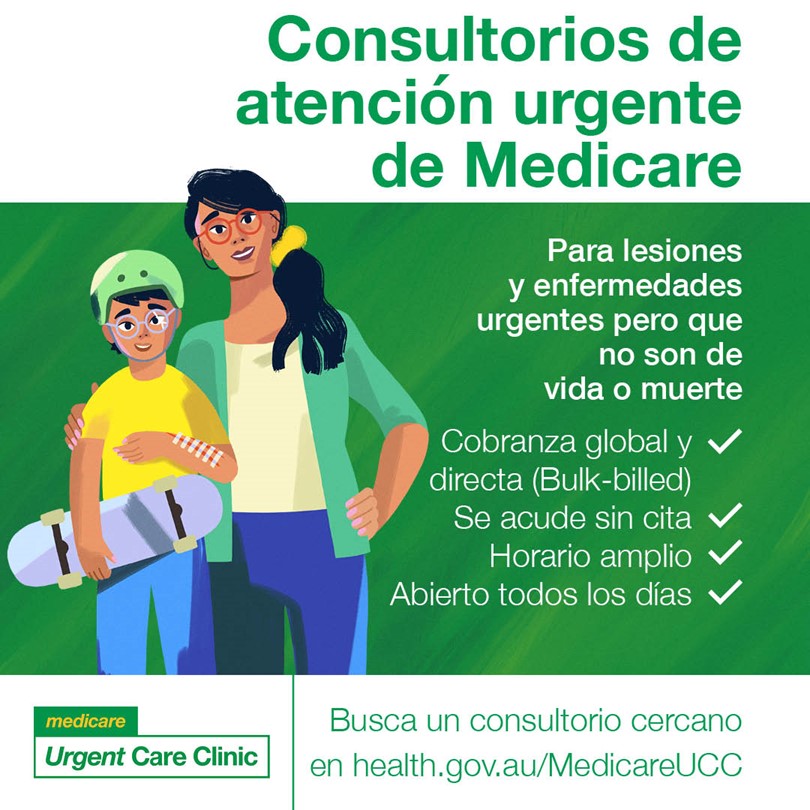 For urgent but not life-threatening illness and injuries – Social tile (Spanish)