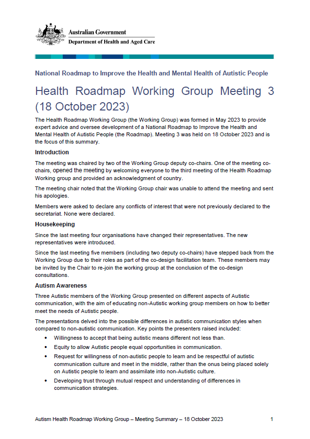 Health Roadmap Working Group meeting summaries –  Meeting 3 summary