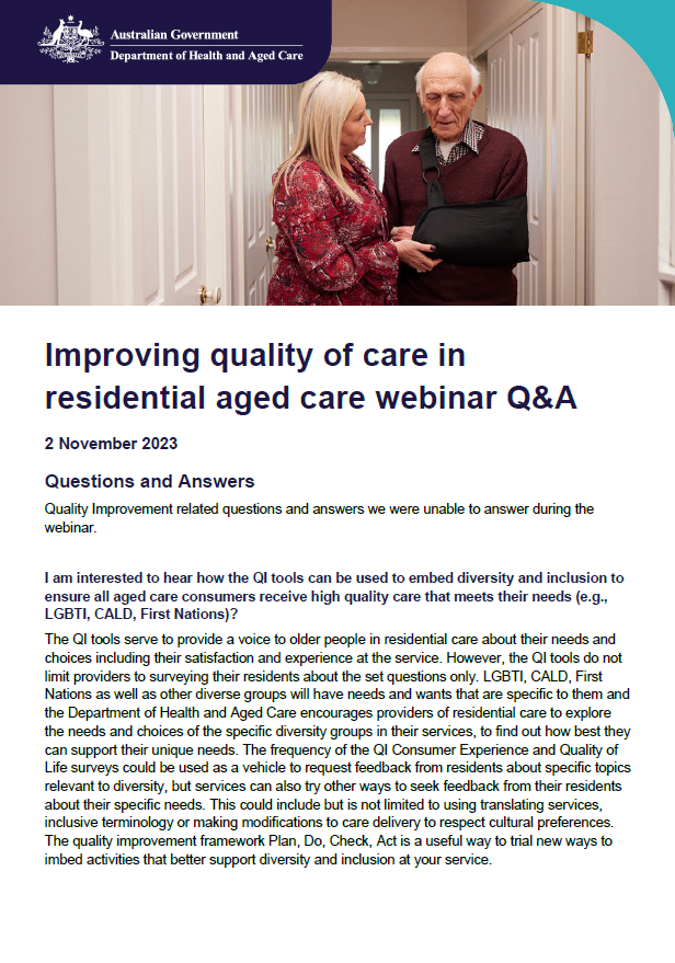 Cover image for Improving quality of care in residential aged care webinar – questions and answers 