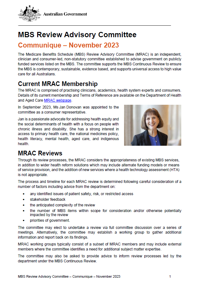 MBS Review Advisory Committee Communique – November 2023